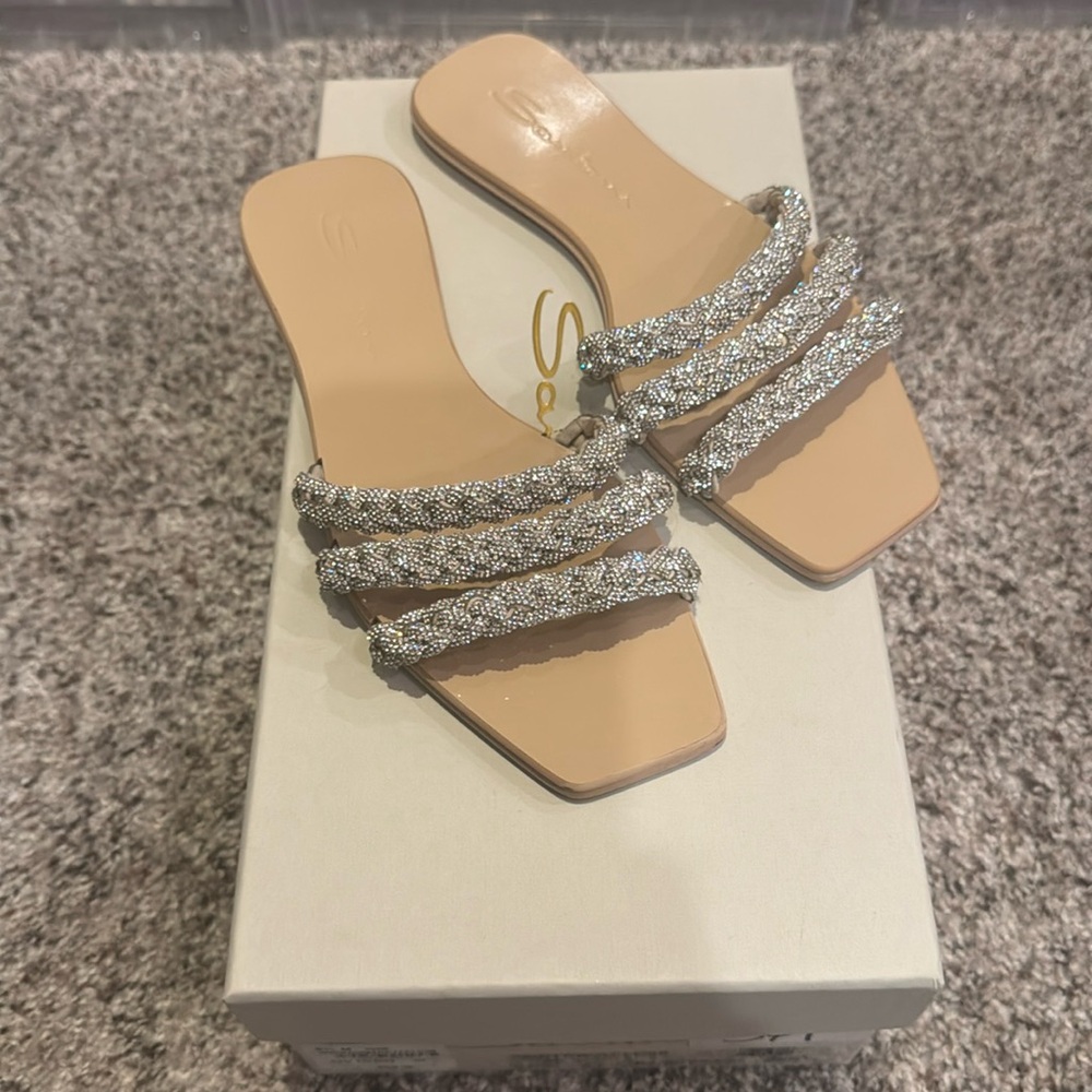 Santoni Foster Silver & Natural Silver Flat Sandal